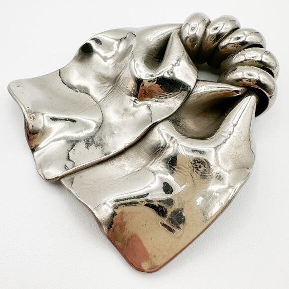 1940s H. Pomerantz Huge Epic Silver Tone Modernist Brooch MCM Biomorphic Bow - Picture 6 of 13